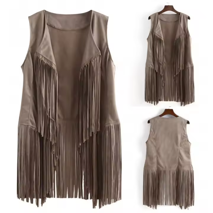 Chaqueta de ante para mujer, chaqueta con borlas, top con mangas, verano, otoño, 42, 40, 34 - 1