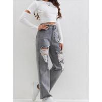 Vaqueros informales rasgados para mujer, pantalones retro grandes con cintura alta - details 4