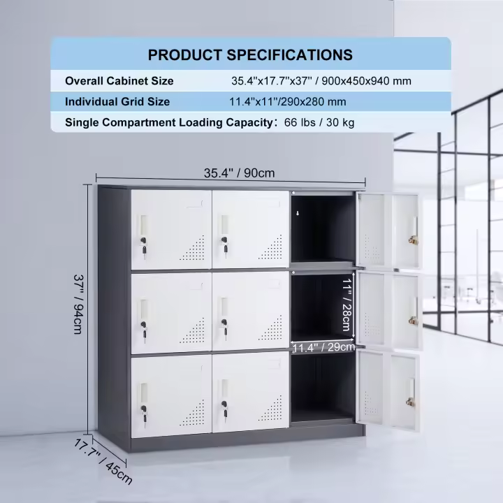 SucceBuy Taquilla de metal para empleados, gabinete de 9 puertas con ranura para tarjetas. Claves incluidas. Para oficina, hogar, escuela, gimnasio. - 1