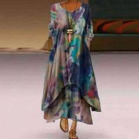 Vestidos de manga larga con cuello redondo Vintage a la moda con bolsillos informales para mujer vestido de fiesta bohemio holgado con estampado de primavera - details 2