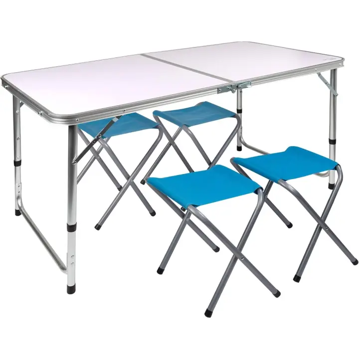Mesa de Camping Plegable Portátil para 4 Personas Altura Regulable 4 Taburetes Incluidos - 1