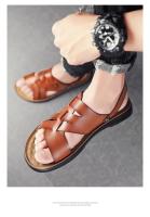 Sandalias planas de cuero para hombre con correa ajustable de doble propósito, cómodas sandalias de playa antideslizantes con punta abierta - details 14