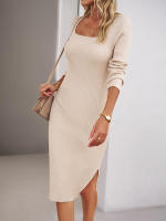 Vestido de punto para mujer, suéter con aberturas, elegante, manga g, , - details 25