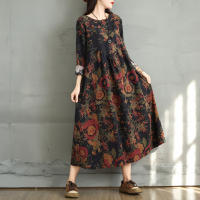 Vestido Floral de Algodón Vintage Moda Casual para Mujeres Primavera Otoño - details 6
