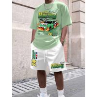 Conjunto de dos piezas de pantalones cortos de manga corta de moda con estampado de carreras de verano para hombre - details 5