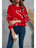 Suéteres de punto para mujer, Jersey holgado con estampado de corazón grande, cuello redondo, manga larga, estilo Harajuku coreano, blanco - details 4