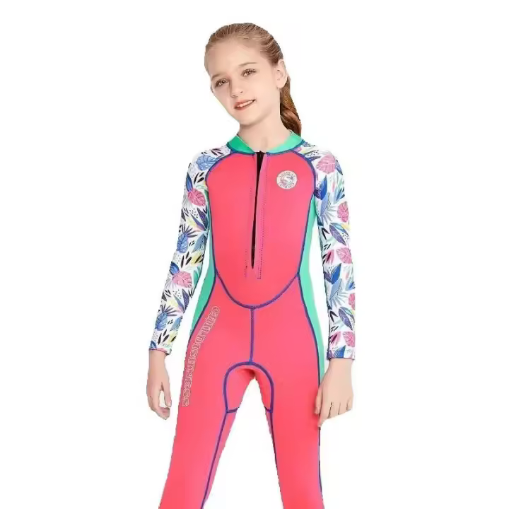 Traje de neopreno para niños, traje de baño de una pieza de 2mm, traje de baño de manga larga con protección solar cálida para niñas, traje de baño para surfear, traje de baño de neopreno - 1