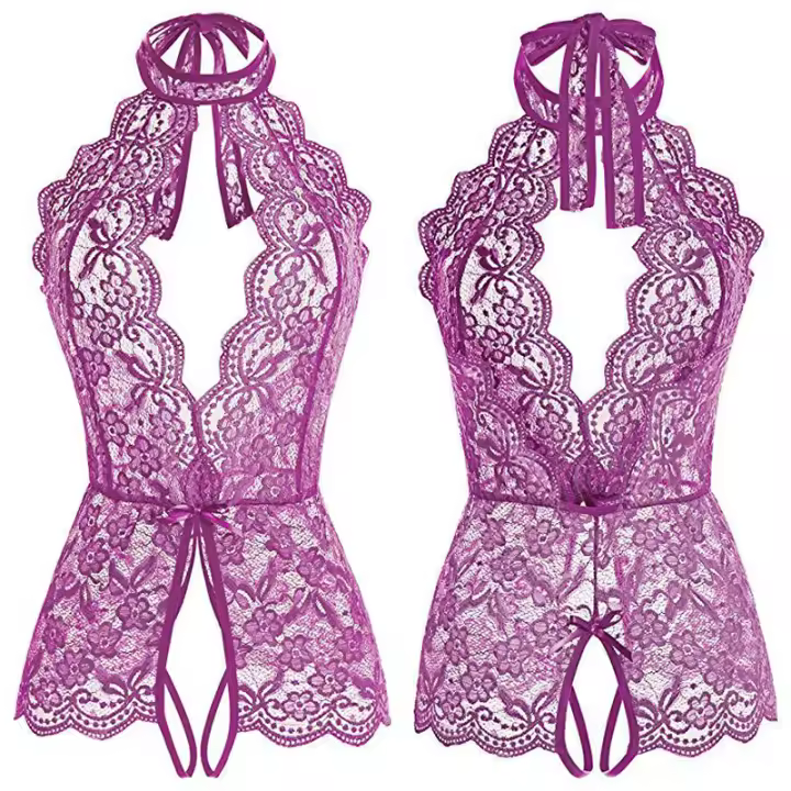Conjunto de Lencería de Encaje para Mujeres Monos de Cintura Abierta con Tirantes - 1