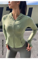 Chaqueta deportiva con capucha para mujer, con bolsillo suave y cremallera completa, para correr y Fitness, Moving Peach - details 5