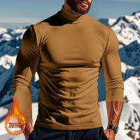 Camisa de manga larga para hombre, top ajustado con cuello alto, color sólido, terciopelo - details 16