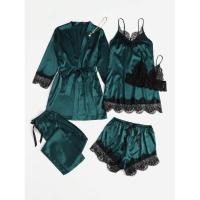 Conjunto de pijama de seda para mujer, 5 piezas, lencería sexy, camisola y pantalones, ropa interior para dormir en casa - details 6
