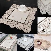 Tela de satén vintage Ence bordada blanca, mantel floral, decoración de fiesta de boda y decoración del hogar con temática francesa - details 1