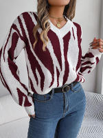 Jersey con cuello en V para mujer, suéter de manga larga con patrón geométrico de contraste, hilo de rosca, Tops informales de punto, otoño e invierno, 2023 - details 16