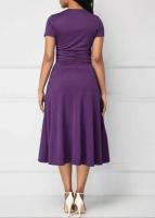 Vestidos de verano elegantes, color sólido, mangas cortas, cuello en V, dobladillo asimétrico, cintura delgada, vestido de fiesta hasta la rodilla, para mujer - details 1