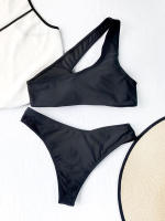 Bikinis negros con Push-Up para mujer, traje de baño de dos piezas recortado con aros, conjunto de Bikini con hombro descubierto, ropa de playa Sexy - details 3