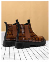 Suela de goma informal cabeza redonda parte superior baja tacón cuadrado banda elástica estilo británico talla zapatos de hombre - details 5