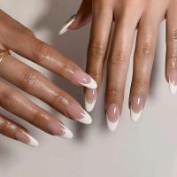 24 piezas de diseño dorado en forma de almendra francesa, uñas ovaladas simples, uñas postizas completamente cubiertas - details 13