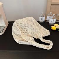 Bolso de hombro tejido de Color liso para mujer, bolso de malla de ganchillo suave con agujeros, bolso tejido informal versátil de gran capacidad para verano - details 1