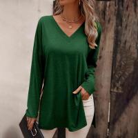 Camiseta de Manga Larga para Mujer Cuello en V Color Sólido Moda Coreana en Punto - details 7