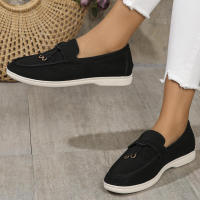 Nuevos mocasines planos de ante con punta redonda de talla grande para mujer, zapatos informales sin cordones - details 5