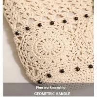 Bolso tejido de hilo de moda con borlas de cuentas de madera, un nuevo bolso de paja con diseños recortados, perfecto para vacaciones y salidas a la playa, un accesorio versátil para mujeres. - details 3