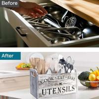 Organizador de Utensilios de Cocina de Madera Sólida Caja de Almacenamiento con Divisor para Cuchillos, Garfos, Cuchares Ideal para Cocinar - details 3