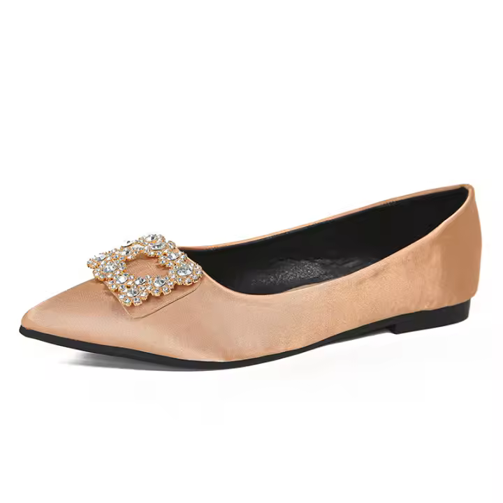 Zapatos planos de seda con hebilla cuadrada de diamantes florales - 1