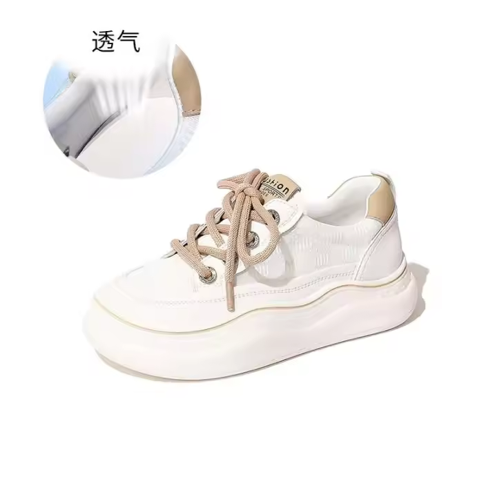 Zapatos deportivos de mujer de piel con suela gruesa y cordones, transpirables y cómodos para caminar. - 1