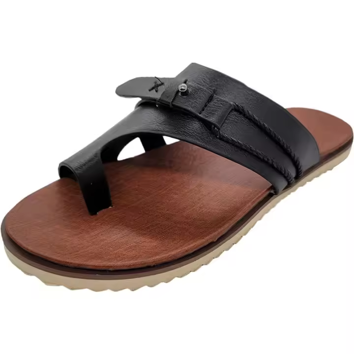 Sandalias de punta abierta para mujer, de piel, con hebilla, de corcho, cómodas, con soporte de arco, planas deslizantes para verano, sandalias de playa para mujer, ajuste estrecho - 1