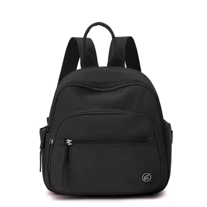 Mochila portátil de nailon para mujer, mochila informal multibolsillos ligera de Color sólido con asa impermeable - 1
