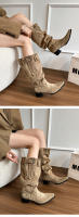2025 Verano y otoño nueva moda Botas de pelo fino Botas altas de tacón grueso puntiagudo para mujer Hebilla de cinturón de gran tamaño - details 15