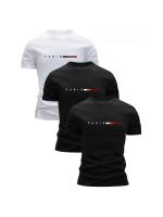 Conjunto de 3 Camisetas de Algodón 100% para Hombres Cuello Redondo, Mangas Cortas, Diseño de Impresión, Ropa Casual Transpirable para Salidas, Moda Callejera - details 1
