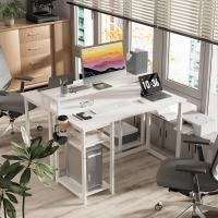 Escritorio de Ordenador con Soporte de Monitor Escritorio de Oficina con Estantes de Almacenamiento Ajustables Pequeño Escritorio Reversible para el Estudio Beige - details 45