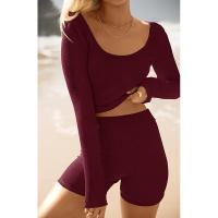BUNO-Conjunto de ropa de estar por casa para mujer, tops ajustados de manga larga y pantalones cortos de motorista, 2 piezas, verano, 2025 - details 58