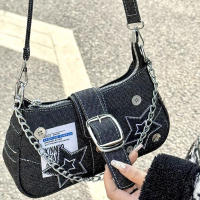 Bolsa de axilas de mezclilla estrella nueva tendencia de moda diseño de nicho bolsa de media luna bolso de lona bolsa de cadena - details 11