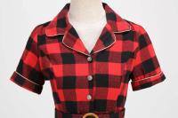 2025 nuevas mujeres Vintage a cuadros con bolsillo Rockabilly cola fiesta de té 1950s Swing Otoño Invierno vestido de manga corta - details 20