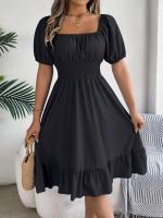 Elegante Vestido de Verano 2024 para Mujeres Cuello Cuadrado Corto Mangas Cortas con Volante - details 31