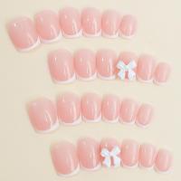 24pcs Uñas Postizas Blancas Medianas Estilo Francés Falsas Desechables Y Reutilizables Con Pegamento De Gel Y Herramienta Para Empujar Cutículas Adecuadas Para Niñas Y Mujeres - details 1