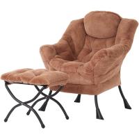 Silla perezosa con otomana, silla moderna con reposabrazos y bolsillo lateral, sillón de lectura con reposapiés para espacios pequeños, color verde afelpado - details 31