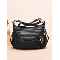 Bolso cruzado informal para mujer, bandolera de cuero de PU, bolso de mano con decoración con cremallera, mochila de lujo de alta gama - details 0