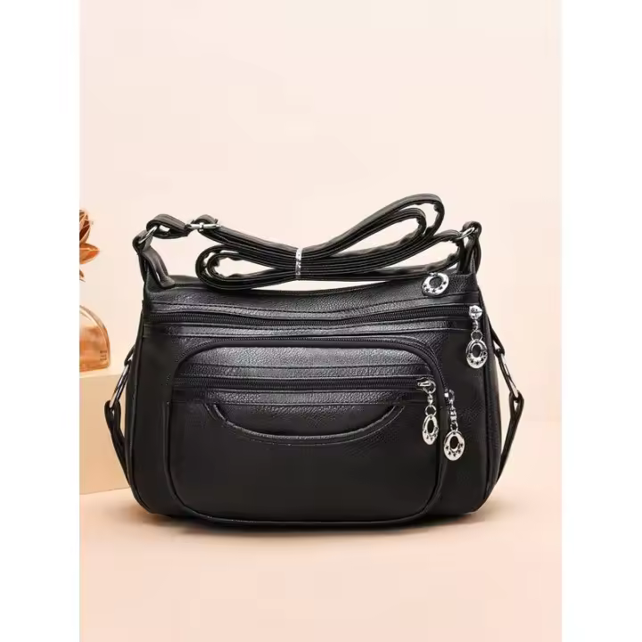 Bolso cruzado informal para mujer, bandolera de cuero de PU, bolso de mano con decoración con cremallera, mochila de lujo de alta gama - 1