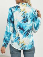 Camisa de trabajo de manga larga con estampado de mármol elegante para mujer Tops de manga larga de primavera y verano - details 1