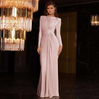 Vestido Formal Ocn para mujer, elegante vestido gris con cuello redondo y manga larga con pliegues y cintura alta, vestido de fiesta de noche - details 6