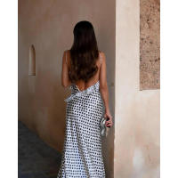 Vestido largo con volantes y estampado de lunares para mujer, traje Sexy sin mangas con Espalda descubierta, ajustado - details 4