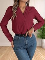 Blusa elegante de oficina de negocios para mujer, camisas elegantes de manga larga con cuello en V en capas, Tops de trabajo 2024 - details 7
