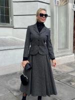 Blazer de lana sintética texturizada para mujer, traje con solapa, chaqueta ajustada con una hilera de botones, falda tipo capa plisada de cintura alta, conjunto elegante de invierno - details 9