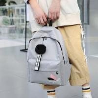 Mochila de gran capacidad con hojas impresas, mochila de lona de Color sólido con hojas impresas, mochila portátil con cremallera de estilo universitario - details 5