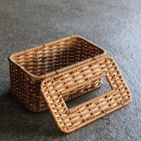 Caja de pañuelos de plástico Simple de imitación de ratán, servilletero hecho a mano de estilo Retro, contenedor de cartón Rectangular, mesa - details 13