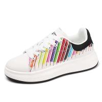 Nuevo zapato de arcoíris blanco de alta calidad para chicas jóvenes, zapatillas de diseñador de cuero Real con aumento de altura para hombre, personalizadas, 2025 - details 2