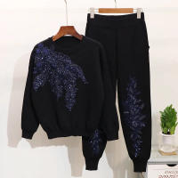Chándal de mujer con bordado de cuentas de flores, suéter casual, top, pantalones largos de punto, traje de otoño e invierno - details 0